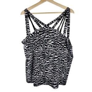 Fabletics Womens XL Black White Animal Print Strappy Mesh Back Active Tank Top‎